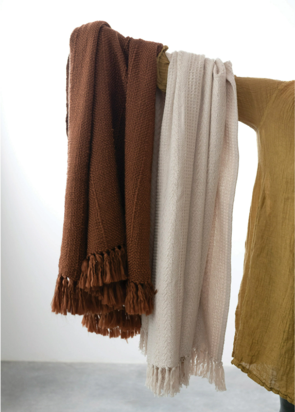 Woven Throw with Fringe Rust