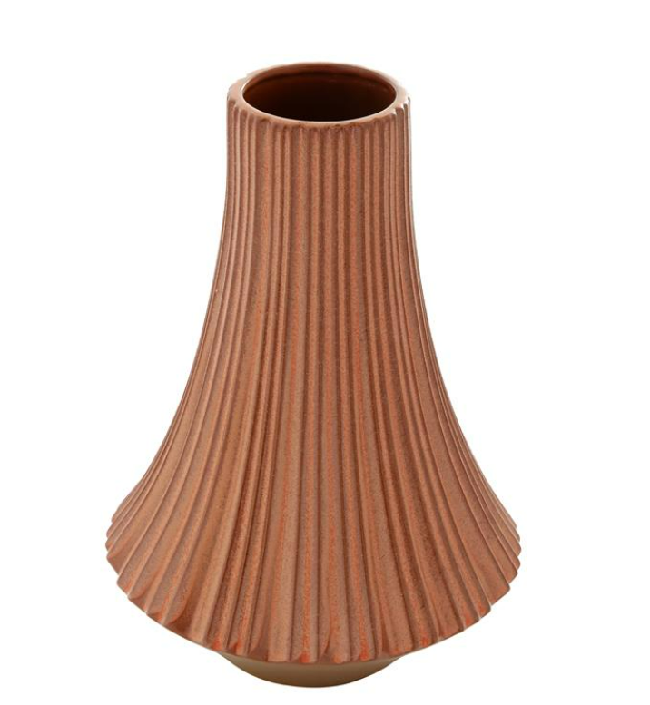 Fluted Ceramic Vase Rust 13in