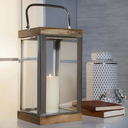 Metal and Wood Lantern Silver 14in