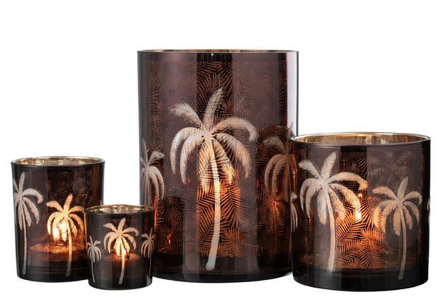 Palm Tree Glass Candleholder Brown 9in