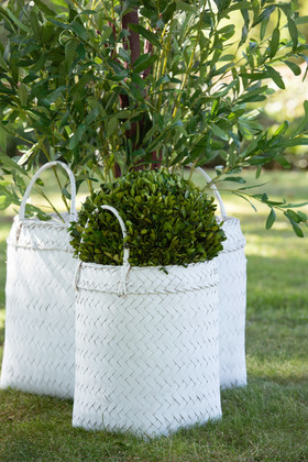 White Square Rattan Basket  Small