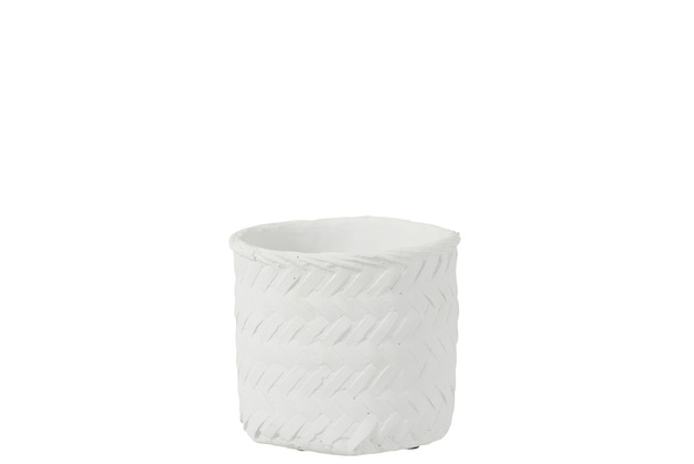 White Woven Cement Planter   8in x 7in