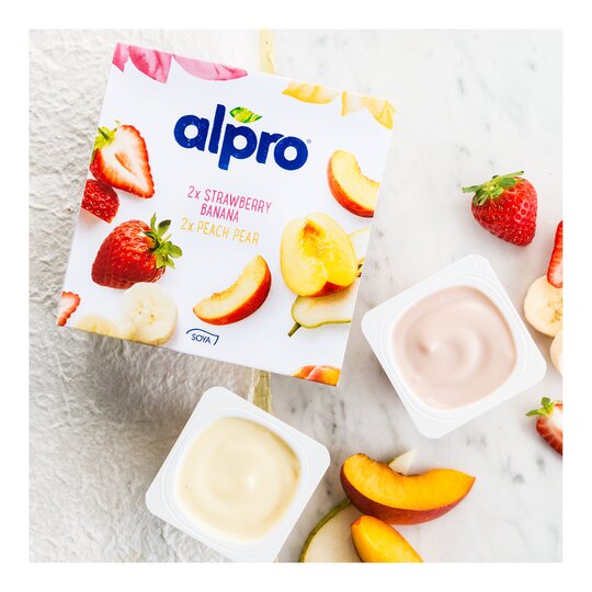 Alpro Plant Based Yogurt Strawberry Banana & Peach Pear 4x125g