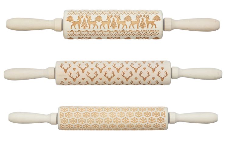 Carved Wood Rolling Pin with Pattern Assorted