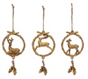 Gold Wreath Ornament with Deer and Holly 5in