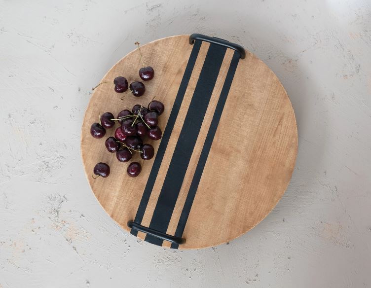 Decorative Wood Tray with Black Handles
