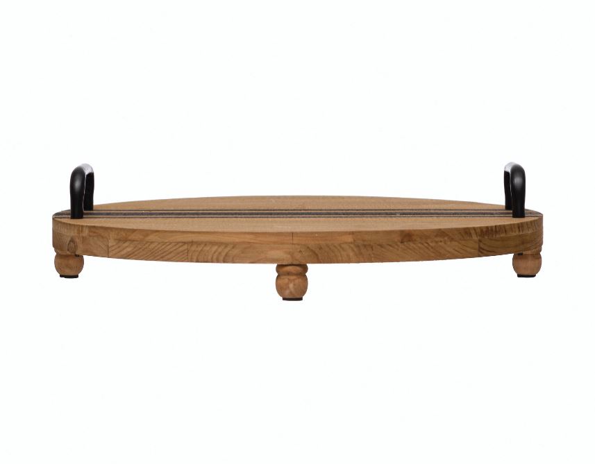 Decorative Wood Tray with Black Handles