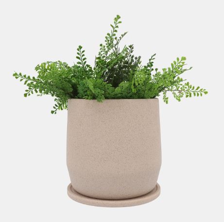 Ceramic Planter with Saucer Tan 7in