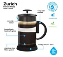 Zurich French Press 3 Cup Black