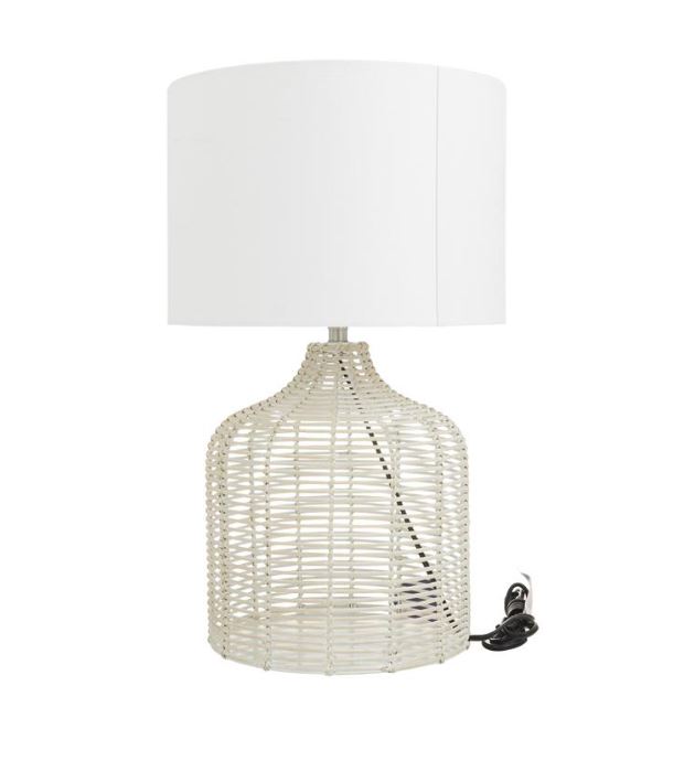 Whitewashed Rattan Table Lamp 25in