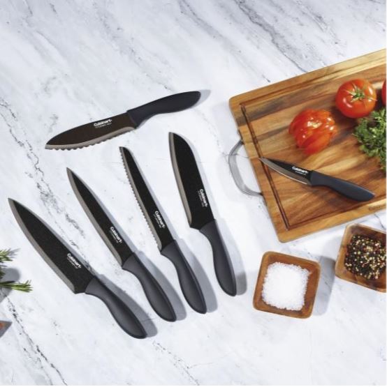 Cuisinart Soft Grip Black Metallic Coated Knife Set with Blade Guards 12 pc
