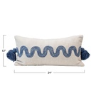  Lumbar Pillow with Embroidered Pattern & Tassels 12x24in