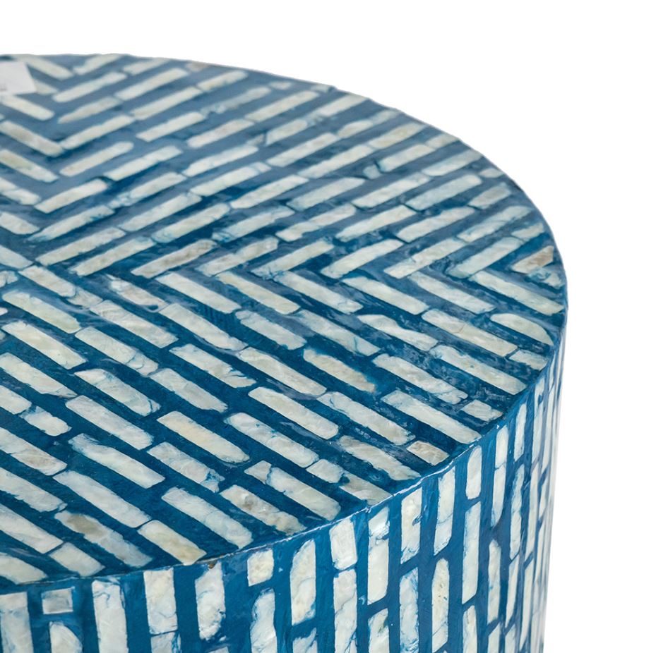 Blue Capiz Cylinder Stool 20in