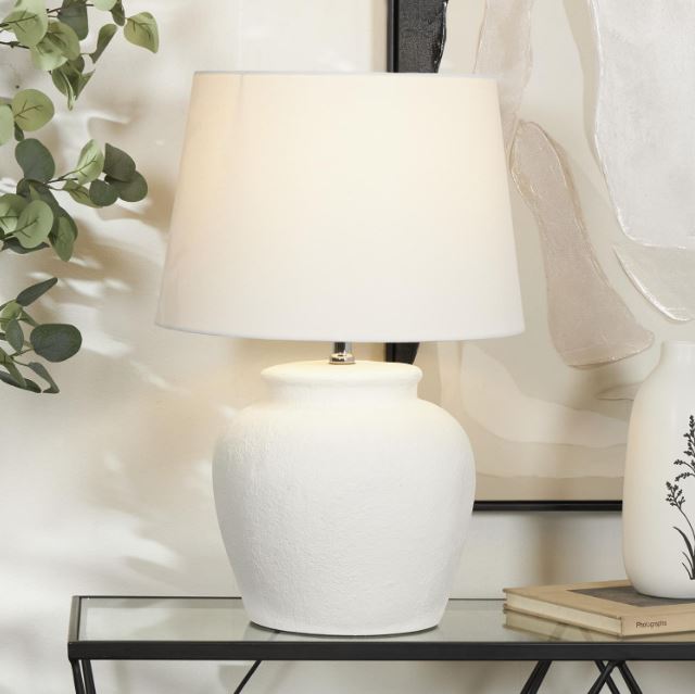 White Cement Pot Inspired Table Lamp 24in