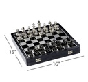 Black Aluminum Chess Game Set w/ Storage 15x16in