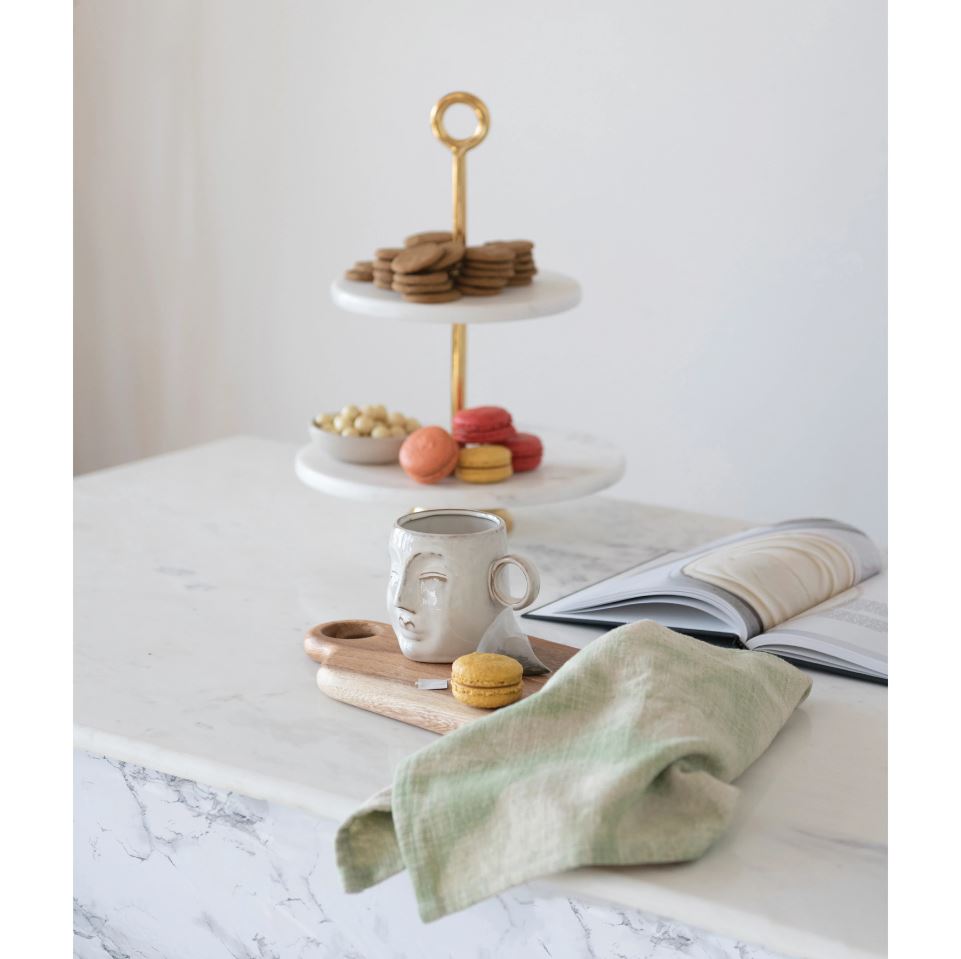 Marble and Metal 2-Tiered Serving Tray with Handle