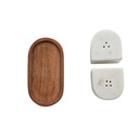 Marble Salt & Pepper Shakers w/ Acacia Wood Tray, White & Natural, Set of 3