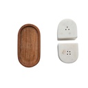 Marble Salt & Pepper Shakers w/ Acacia Wood Tray, White & Natural, Set of 3