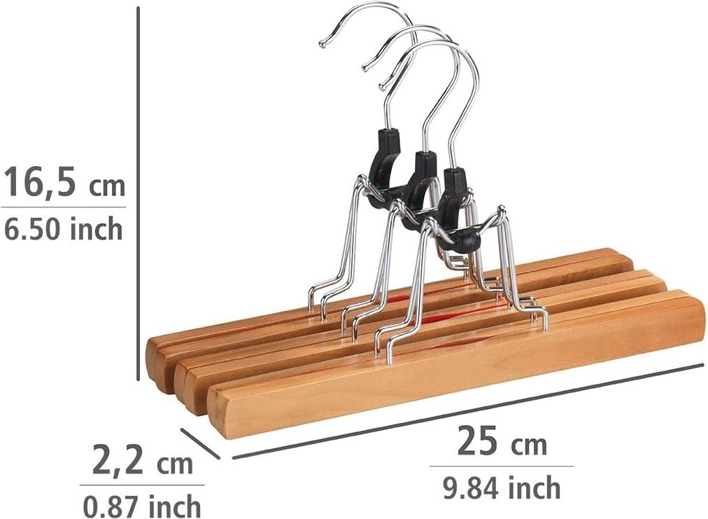 Trouser clamping hanger, 3 pcs Wood Natural