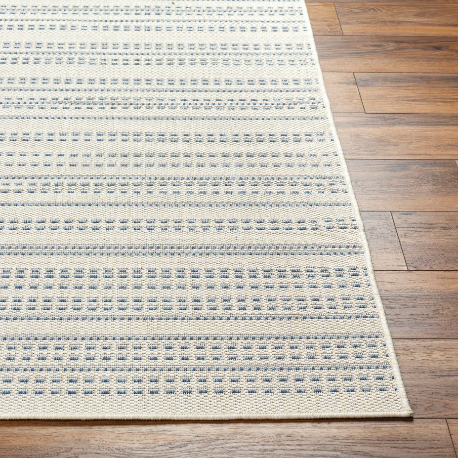 Ravello Ivory Blue Stripe Indoor Outdoor Rug 5x7