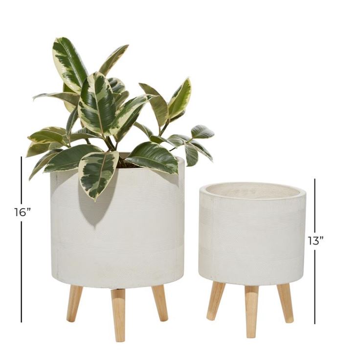 White Cement Footed Round Planter 16in