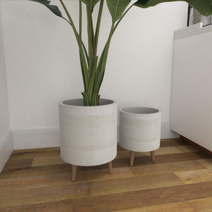 White Cement Footed Round Planter 13in