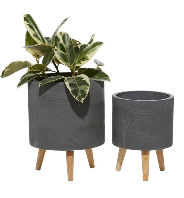 Grey Cement Footed Round Planter 13in