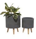 Grey Cement Footed Round Planter 16in