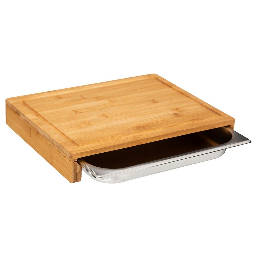 Bamboo Cutting Board with Stainless Steel Tray 35cmx28cm