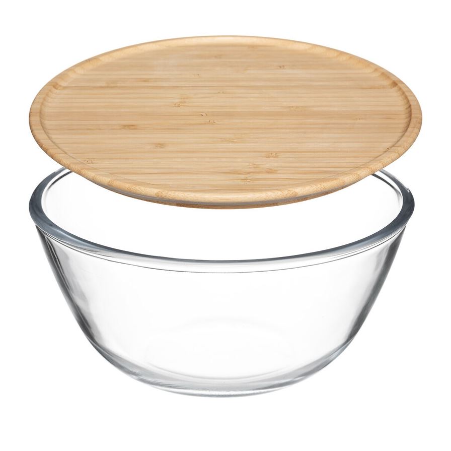 Glass Salad Bowl with Bamboo Lid 2.7L