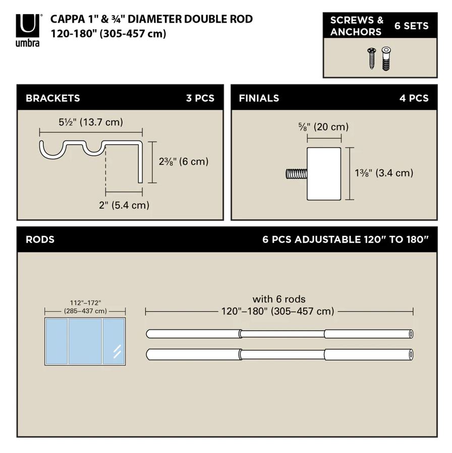Cappa Double Rod 120-180 inch Black