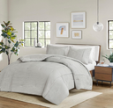 Apollo 3 Piece Striped Seersucker King Comforter Set Grey