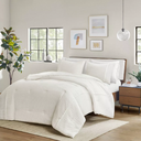 Apollo 3 Piece Striped Seersucker King Comforter Set Ivory