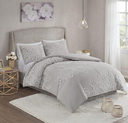 Veronica 3 Piece Tufted Cotton Chenille Floral King Comforter Set Grey