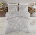 Veronica 3 Piece Tufted Cotton Chenille Floral Queen Comforter Set Grey