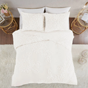 Veronica 3 Piece Tufted Cotton Chenille Floral King Comforter Set Off-White