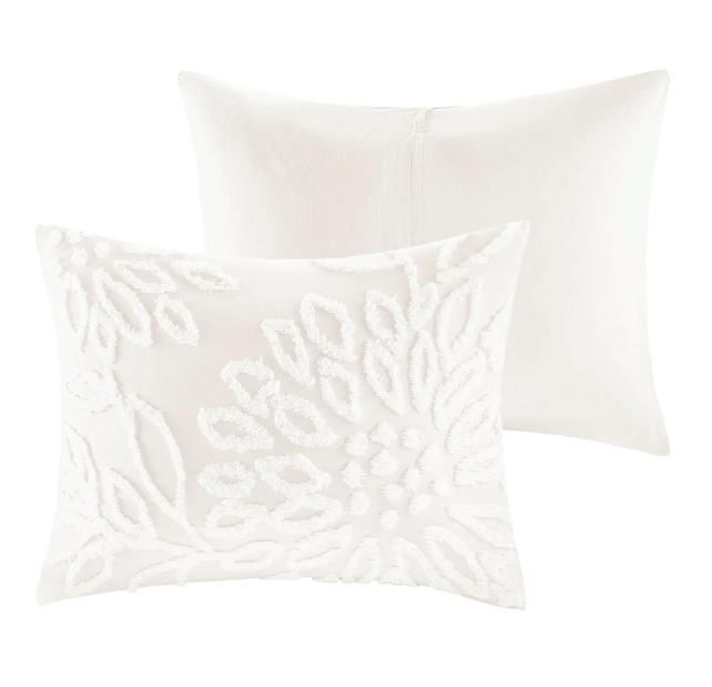 Veronica 3 Piece Tufted Cotton Chenille Floral King Comforter Set Off-White