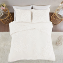 Veronica 3 Piece Tufted Cotton Chenille Floral Queen Comforter Set Off-White