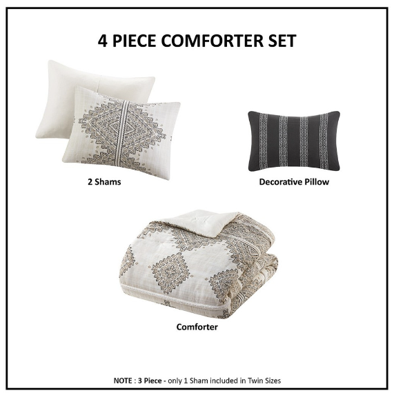 Ibiza 4 Piece Printed King Comforter Set with Throw Pillow