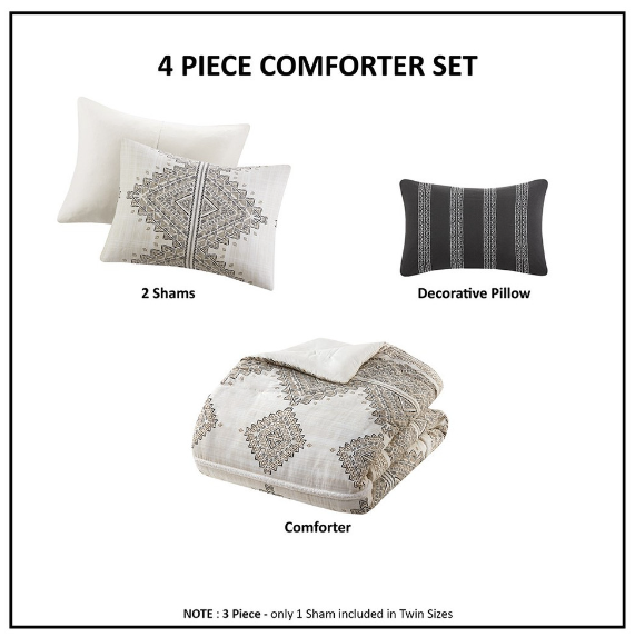 Ibiza 4 Piece Printed Queen Comforter Set with Throw Pillow