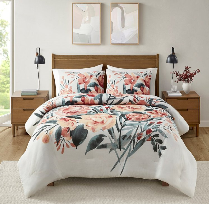 Dahlia 3 Piece Floral Cotton King  Comforter Set