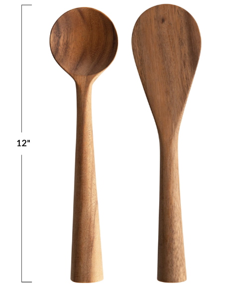 Acacia Wood Standing Spatula and Spoon 12in