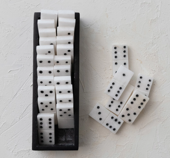 Alabaster Dominoes in Tray