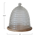 Beehive Shaped Glass Cloche With Wood Stand 11in