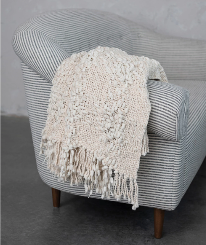 Cable Knit Throw with Fringe 60x50