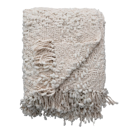 Cable Knit Throw with Fringe 60x50