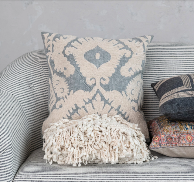 Embroidered Damask Pillow 20in