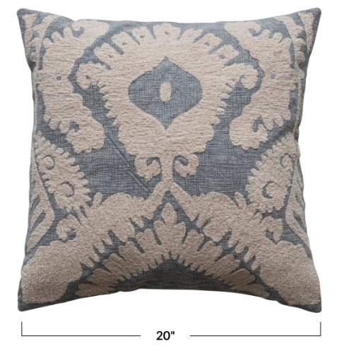 Embroidered Damask Pillow 20in