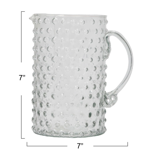 Hobnail Glass Pitcher 7.25in