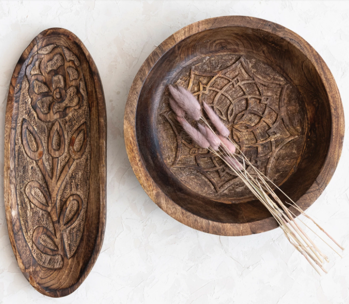 Round Mango Wood Bowl 11in